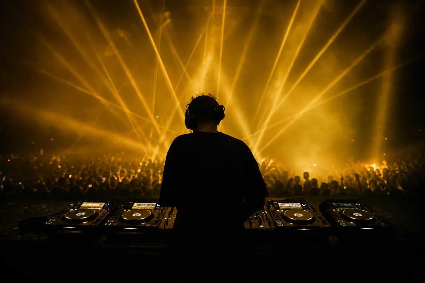 DJ-Pult im Hive mit Lichtshow