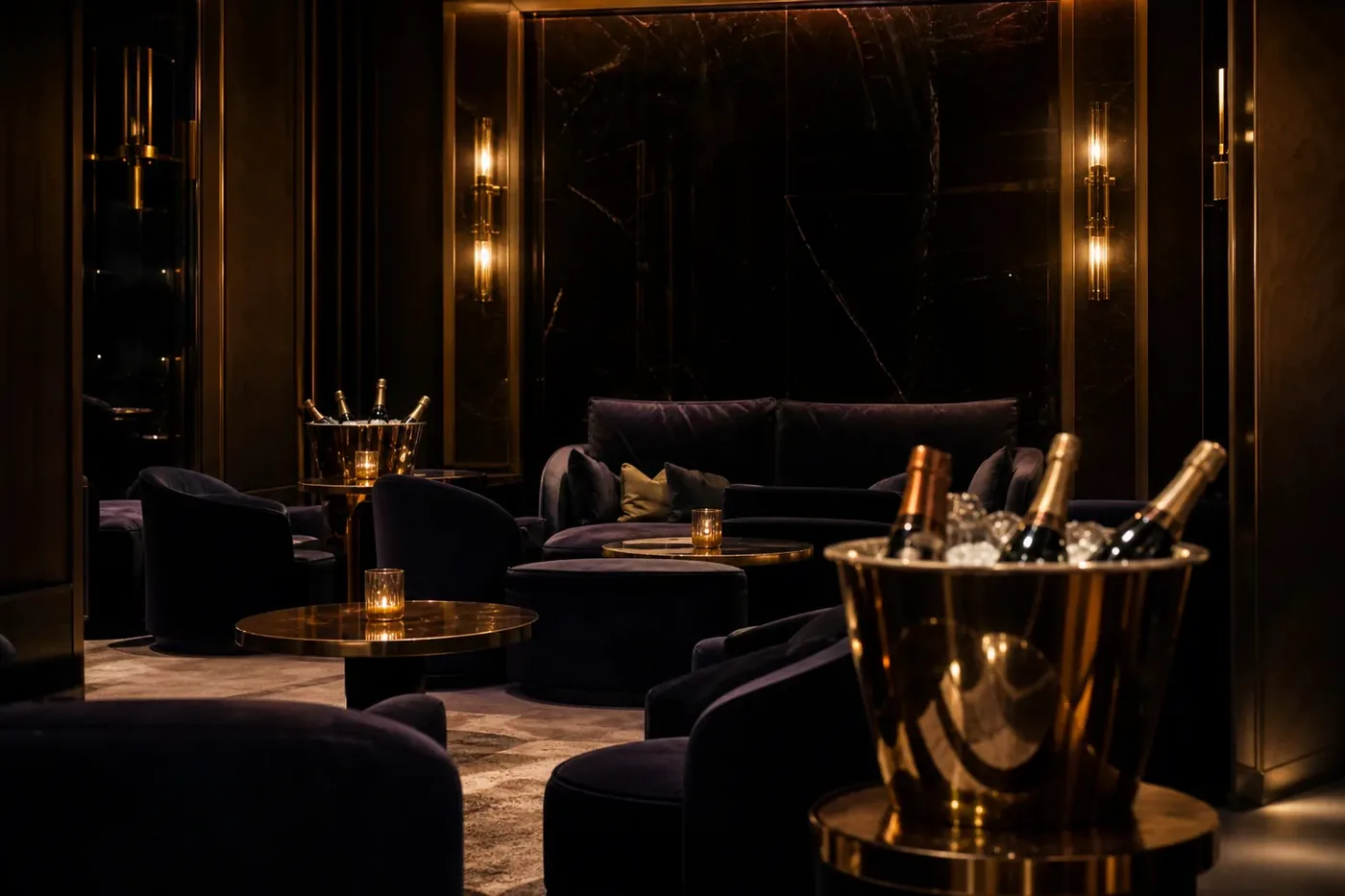 VIP-Bereich im Kaufleuten mit goldener Beleuchtung