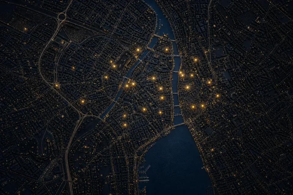 Stilisierte Karte von Zürich mit Nachtleben-Hotspots